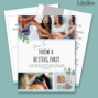 how to throw a nesting party image. Pages of the PDF on a branded teal background. test stating editable canva file and includes tips, things to consider, resources and editable party invites